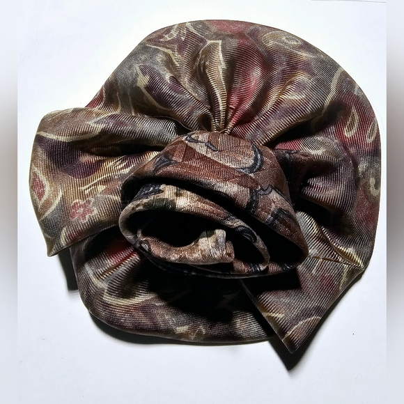 Camelia flower neutral dark colors tie scarf repurposed handmade brooch corsage - Picture 1 of 8